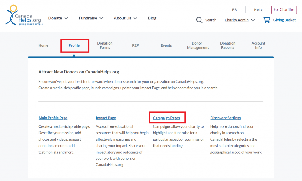 Campaign Pages Tab - CanadaHelps.org - Help for Charities